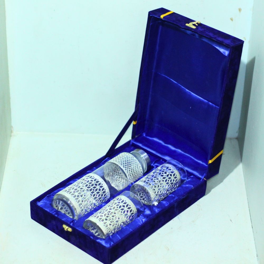 Luxury Silver Glass Set with Velvet Box