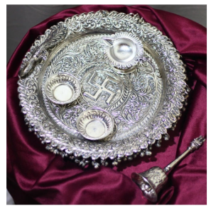 Silver-Plated Designer Pooja Thali Set