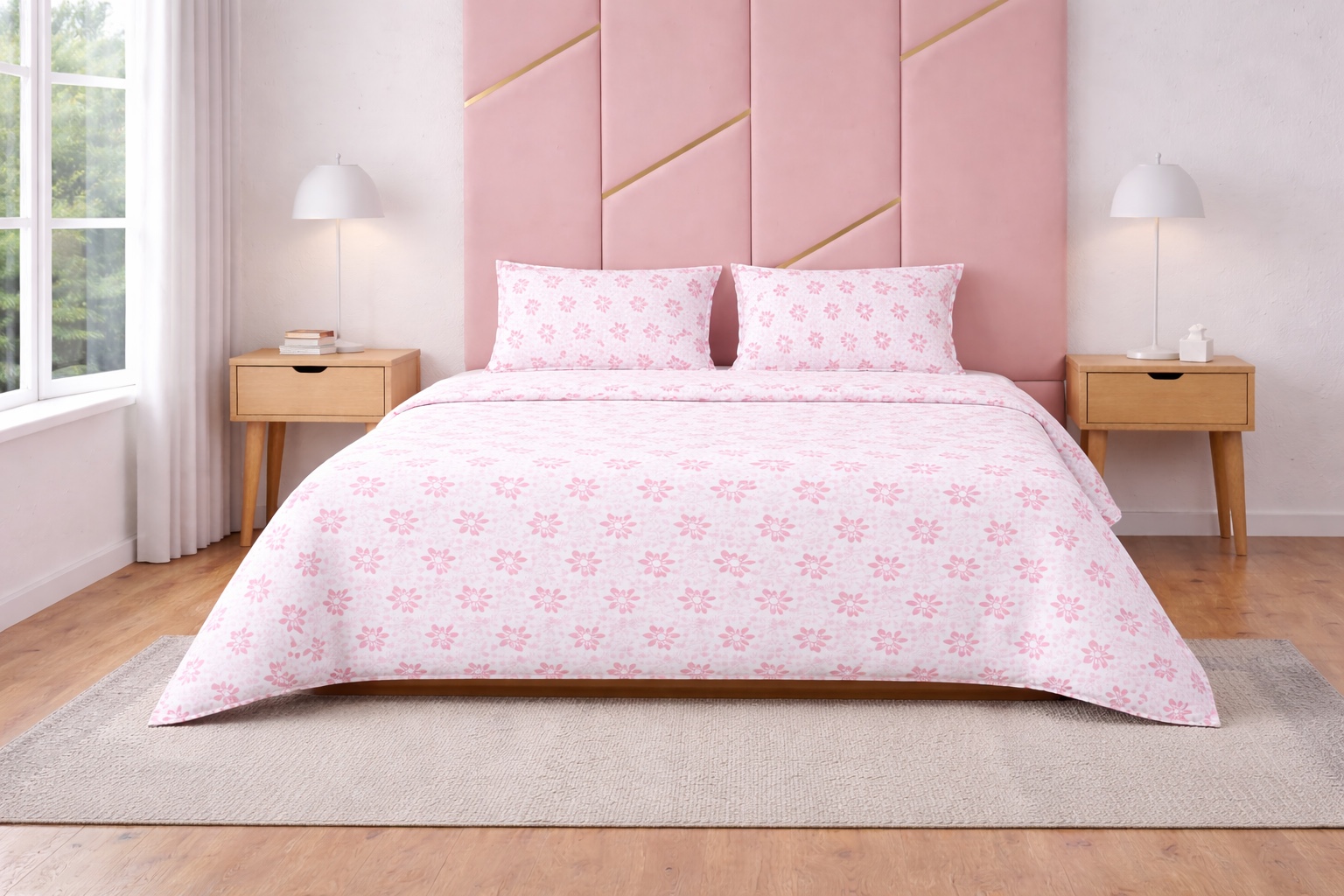 100% Cotton Geometric Print Double Bedsheet with 2 Pillow Covers