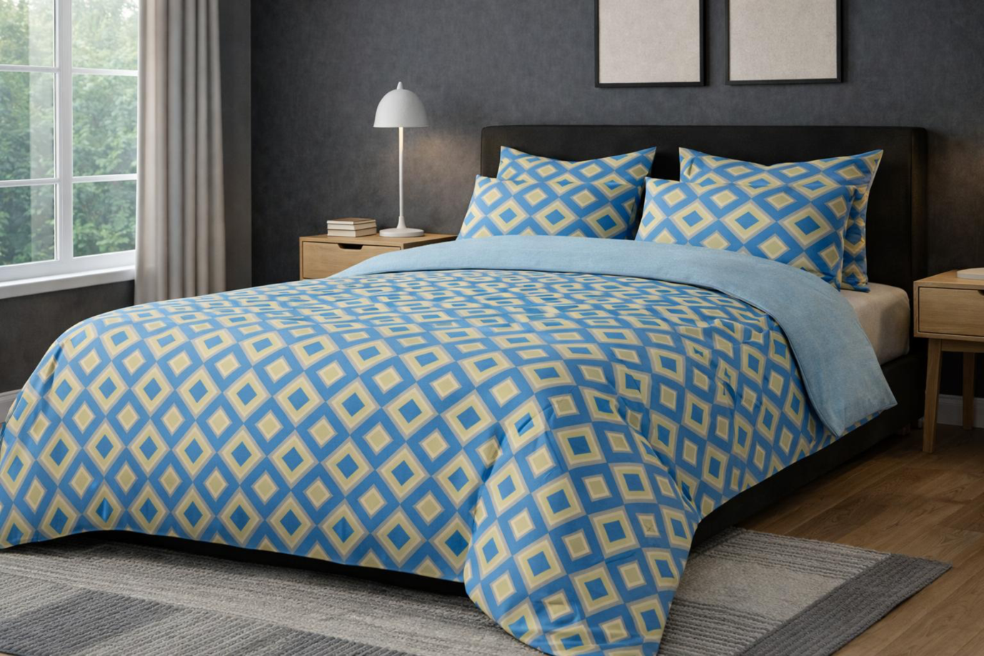 100% Cotton Geometric Print Double Bedsheet with 2 Pillow Covers