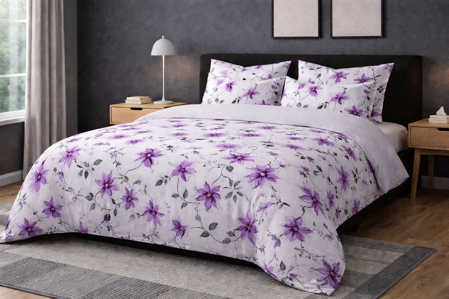 100% Cotton Floral Print Double Bedsheet Set with 2 Pillow Covers