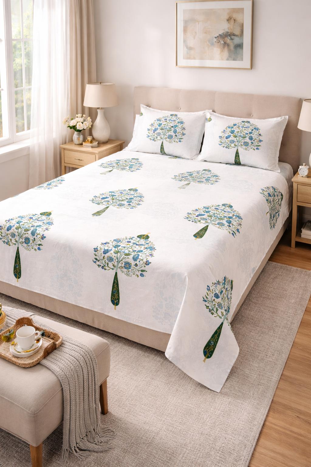 100% Pure Cotton Tree Floral Print Double Bedsheet Set with 2 Pillow Covers