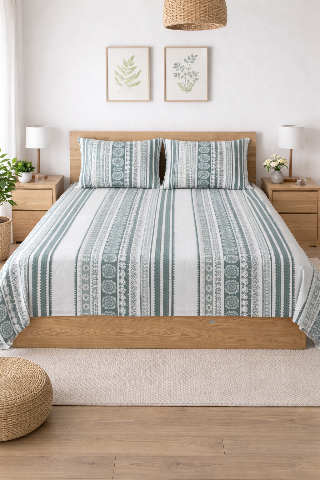 100% Pure Cotton Geometric Print Double Bedsheet Set with 2 Pillow Covers