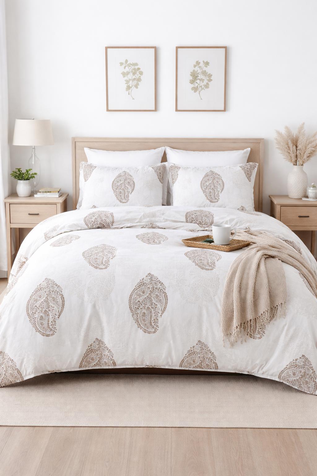 100% Pure Cotton Paisley Print Double Bedsheet Set with 2 Pillow Covers